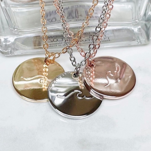 Wave Necklace // rose gold engraved delicate choker ocean beach boho bohemian - Picture 8 of 10